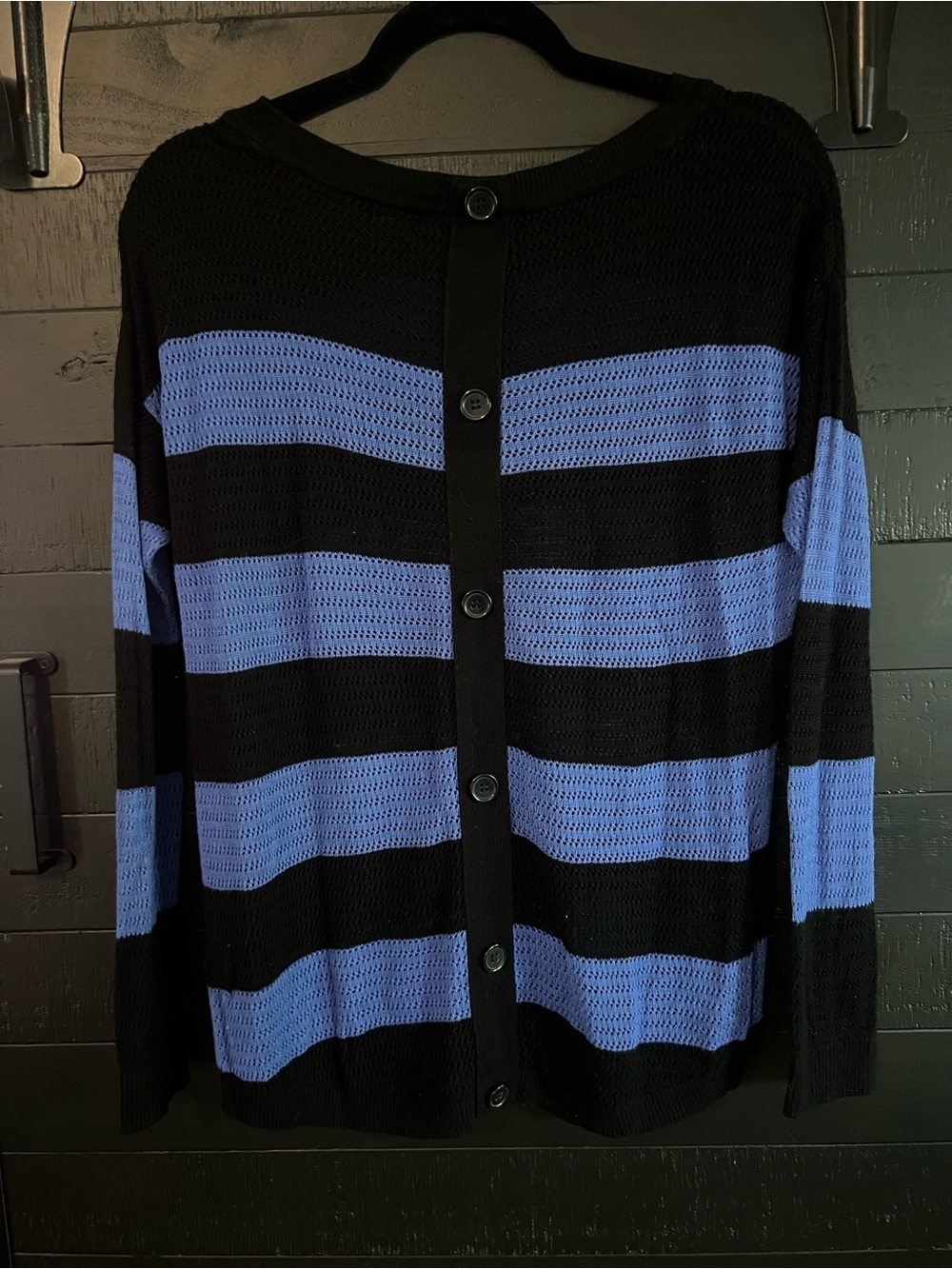 AB Studio Black and Blue Striped Crew Cardigan